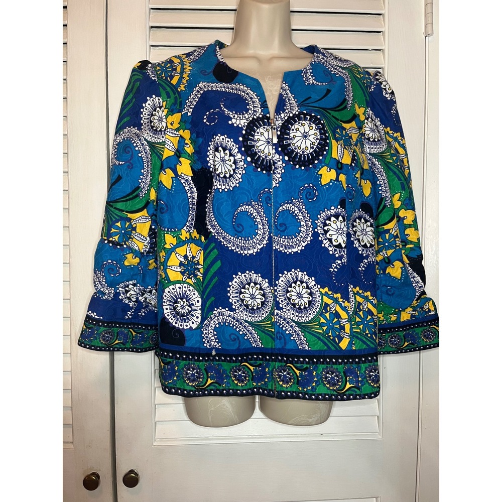 Peck & Peck Floral Print Jacket Blue Yellow Green Paisley Full Zip Jacket 14